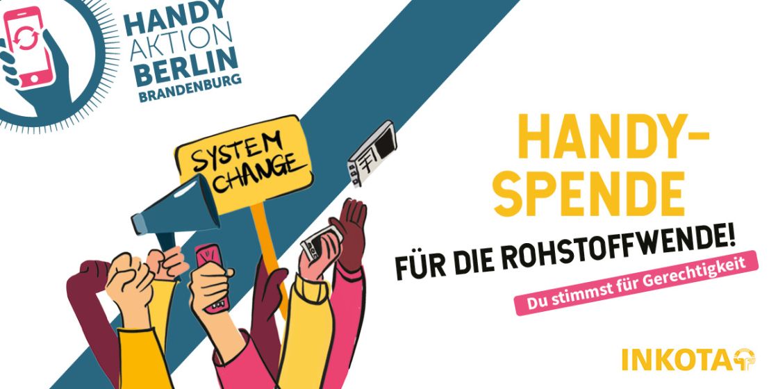 Eine Illustration auf der viele Hande mit Handys, geballten Fäusten und einem Megafon zu sehen sind