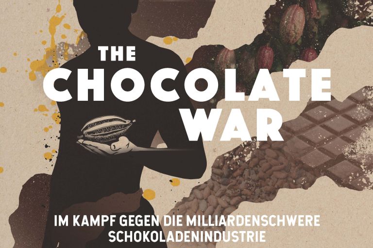 Grafik: Silhouette einer Person, die eine Kakaofrucht in einer Hand hält